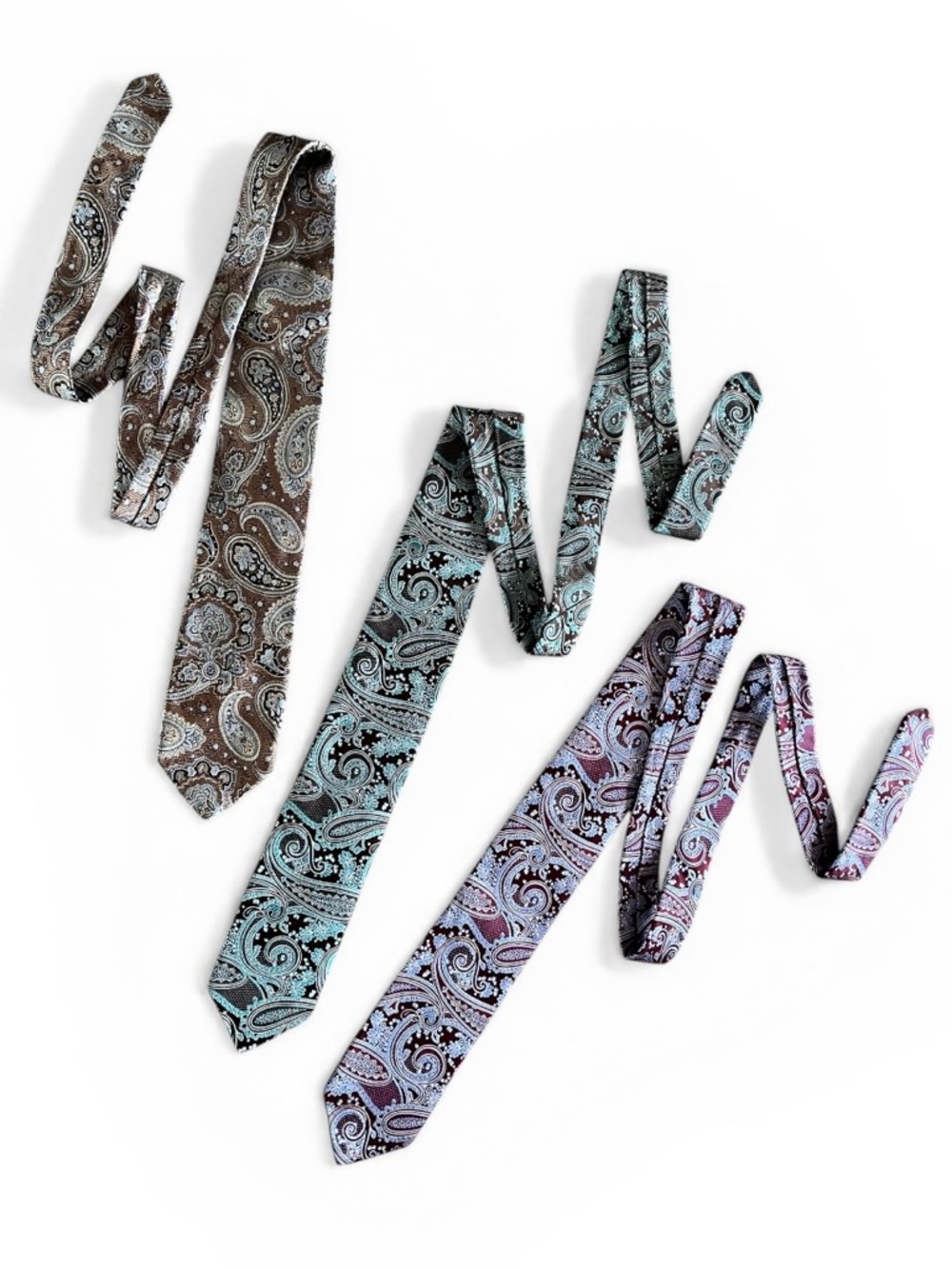 ROBERT TALBOTT Jacquard Paisley Printed Silk Tie Lot of 3 Made In USA‎
